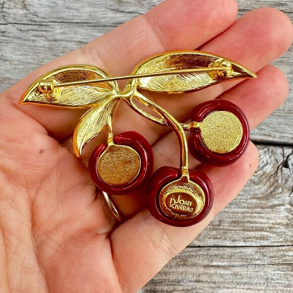 Joan Rivers Cherry Brooch Cherry Rhinestone Pin - Picture 2 of 2